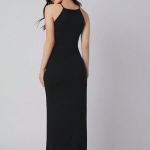 Aahwan Pink Solid Halter Neck Solid Bodycon Midi Dress