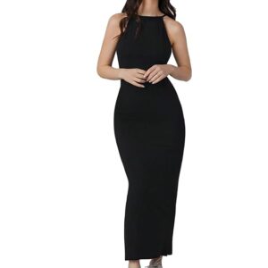 Aahwan Pink Solid Halter Neck Solid Bodycon Midi Dress