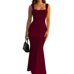 Aahwan Solid Square Neck Bodycon Mermaid Hem Sleeveless Birthday Dress for Women’s & Girl’s